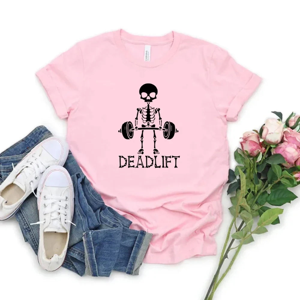 Deadlift Skeleton Tshirt Skeleton Workout T Shirt Bodybuilding Shirt Gym Tees Unisex Short Sleeve T-shirts Funny Fitness Tops