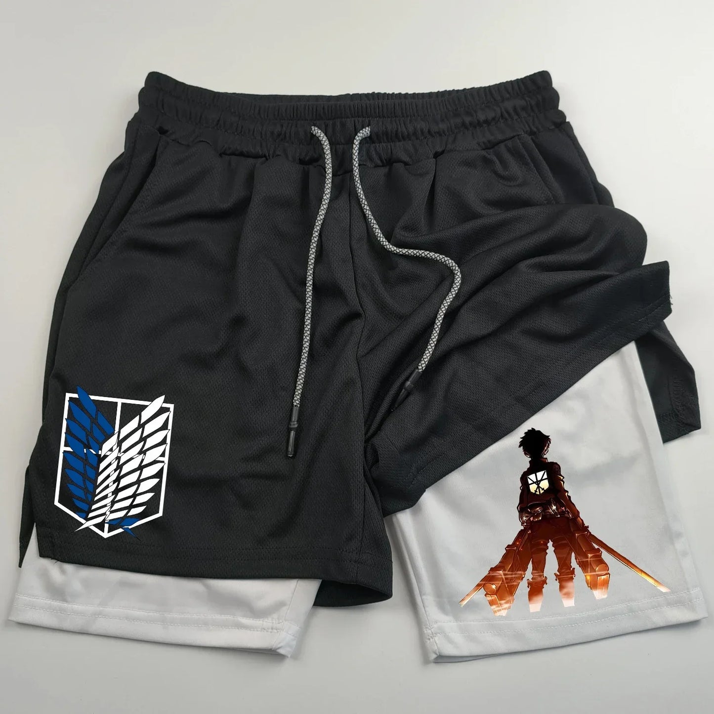 2-in-1 sports shorts anime Attack on Titan men's shorts