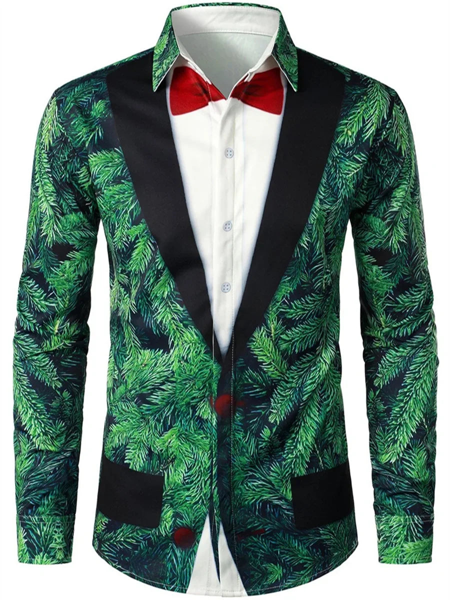 2024 New Fashionable Suit Shirt Christmas Men Muscle Christmas Tree Funny HD Pattern Soft And Comfortable Men's Large Size