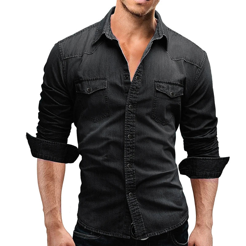 Men‘s Denim Button Down Slim Jeans Shirts