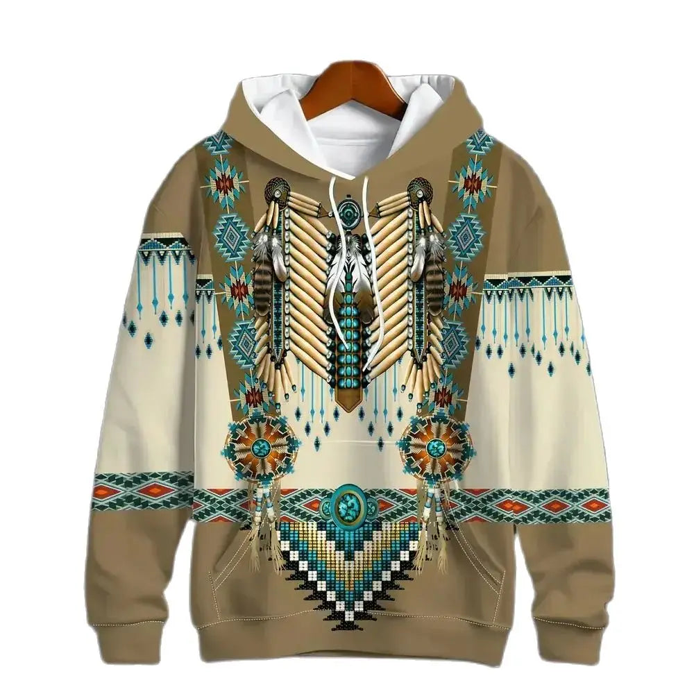 Vintage Ethnic Pattern Print Men's Hoodie Autumn Long Sleeves Hooded Sweatshirt Fashion Casual Streetwear Male Oversized Clothes