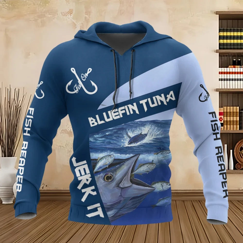 Wild Fishing Print 3D Casual Hoodie for Men Fashion Hunting Fish Enthusiast Pullover Men's Plus Size Sweatshirt Clothing Tops