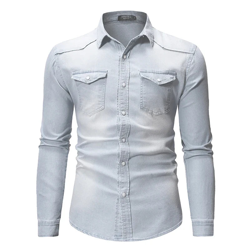 Men‘s Denim Button Down Slim Jeans Shirts