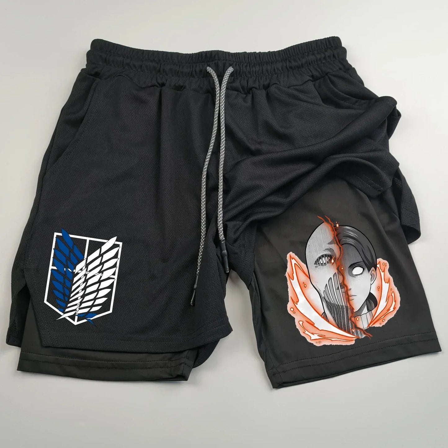 2-in-1 sports shorts anime Attack on Titan men's shorts
