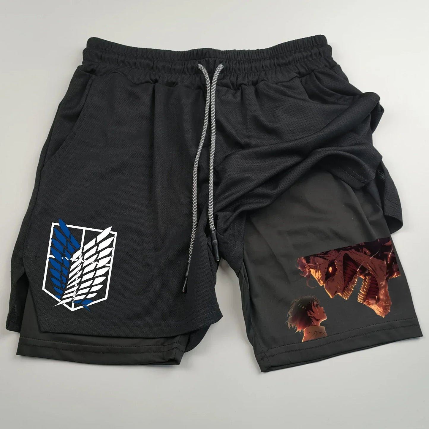 2-in-1 sports shorts anime Attack on Titan men's shorts