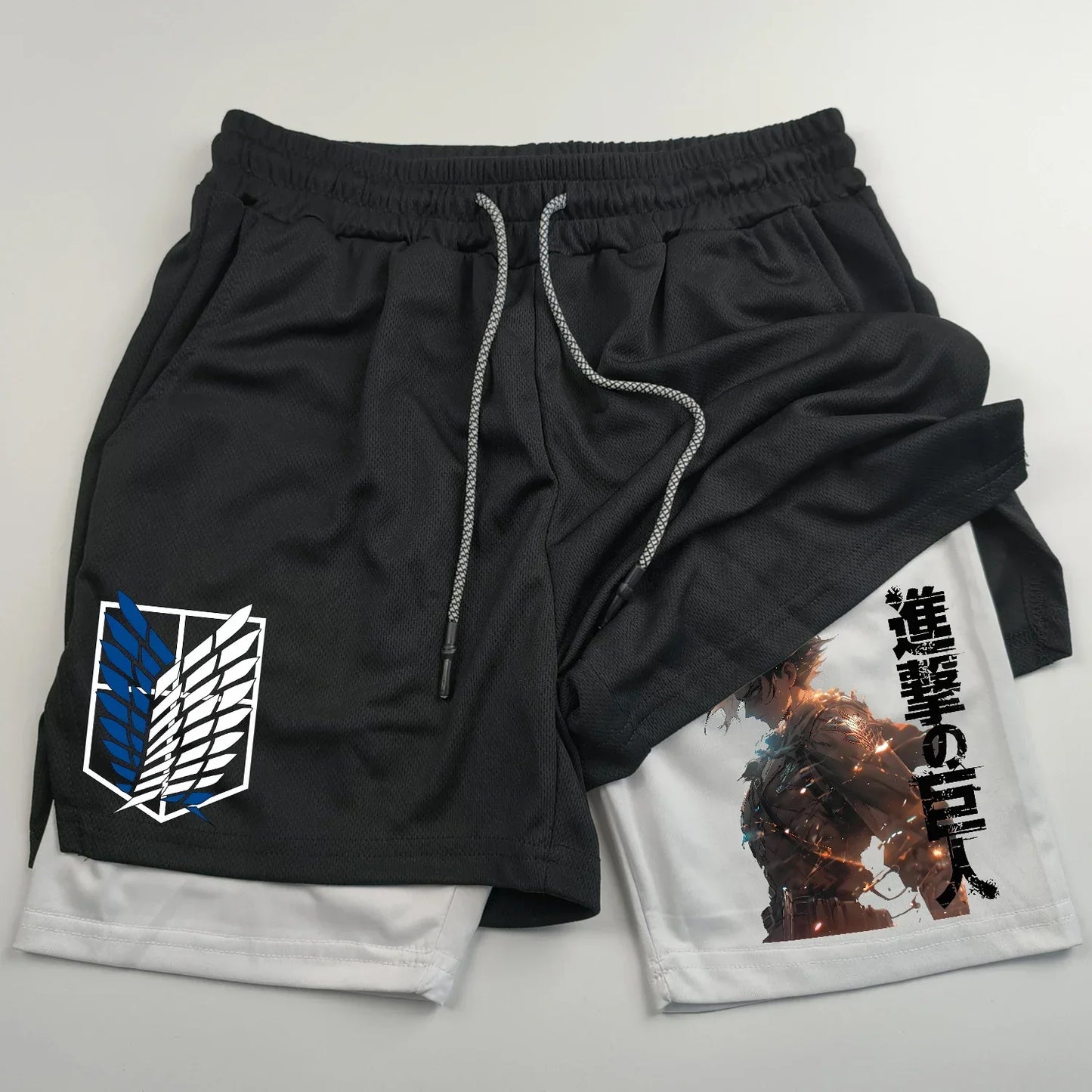2-in-1 sports shorts anime Attack on Titan men's shorts