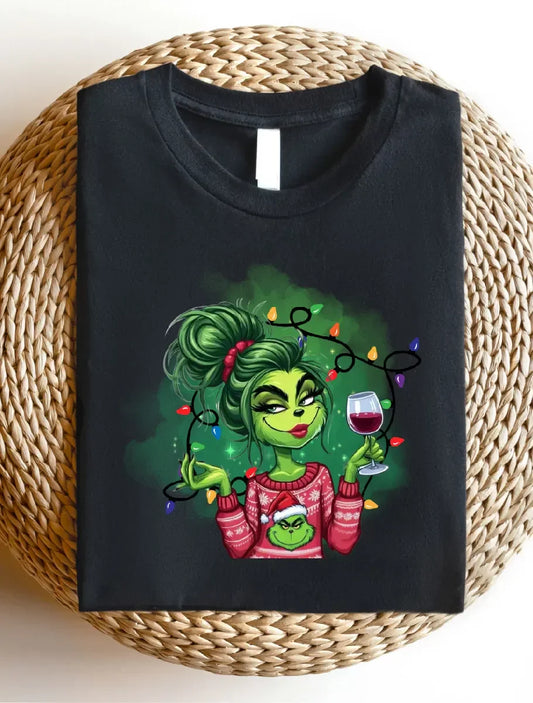 Women Print T Shirt Christmas Shirt Cute Girls Christmas Short Sleeve T-Shirt Christmas Crew Matching Crew Neck Tee