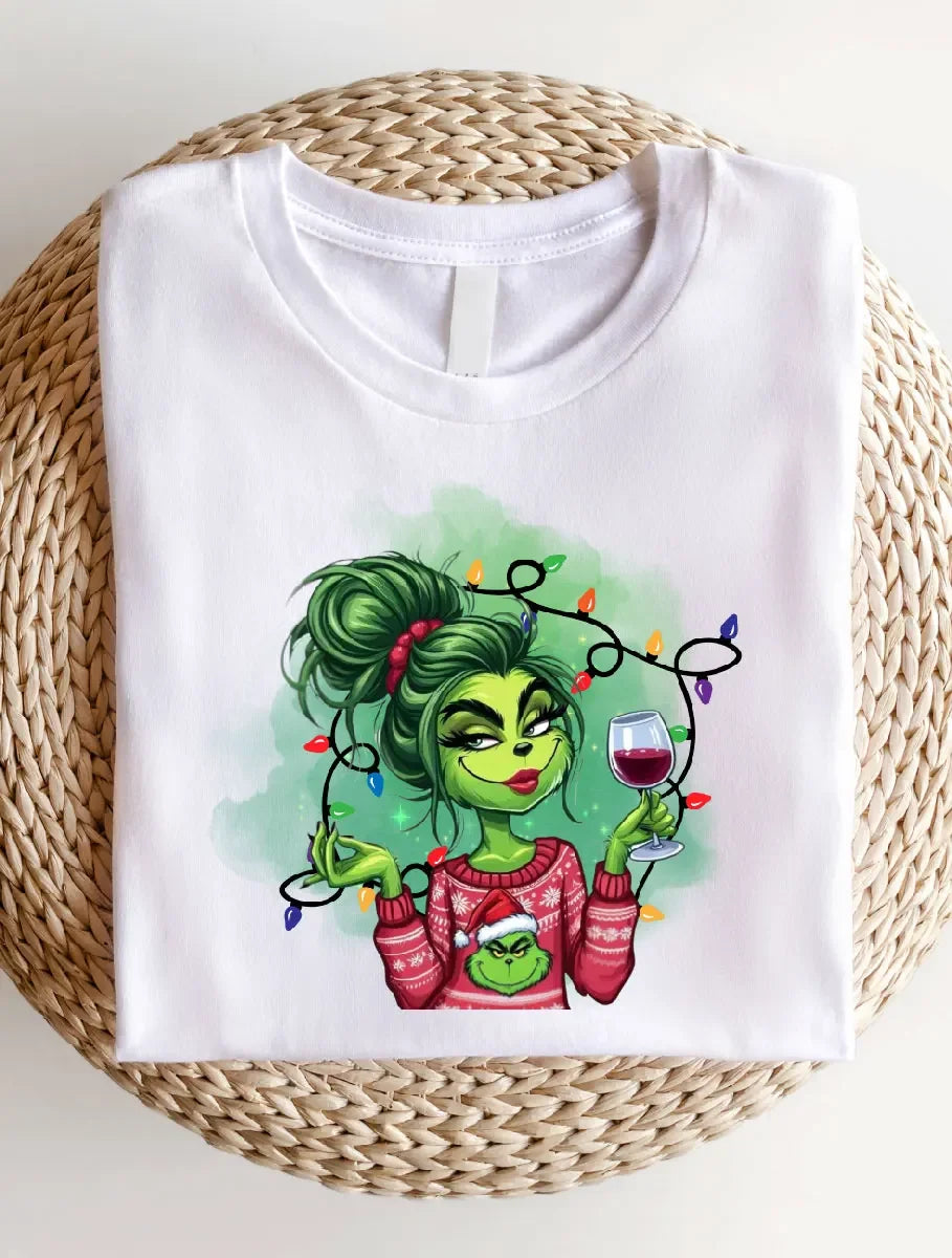 Women Print T Shirt Christmas Shirt Cute Girls Christmas Short Sleeve T-Shirt Christmas Crew Matching Crew Neck Tee