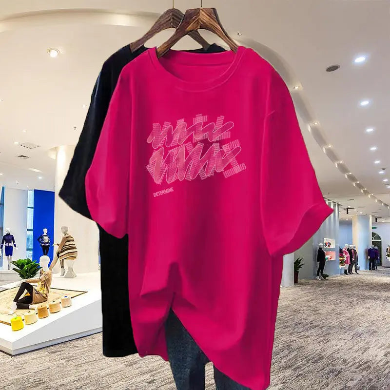 Summer Chic Letter Basic T-shirt Cotton 100 Short Sleeve Casual Top Tees Women Loose Pullovers