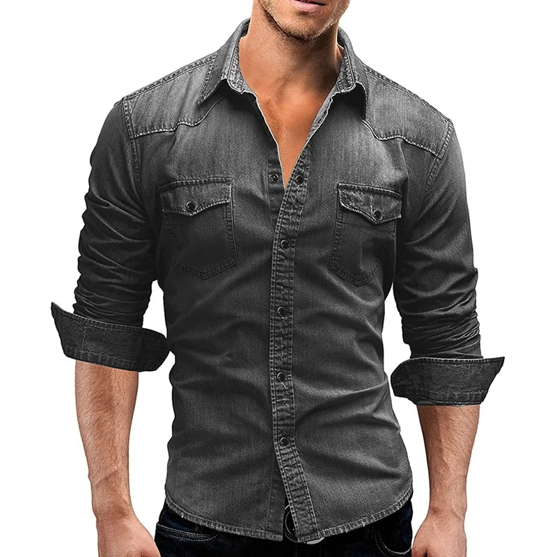 Men‘s Denim Button Down Slim Jeans Shirts