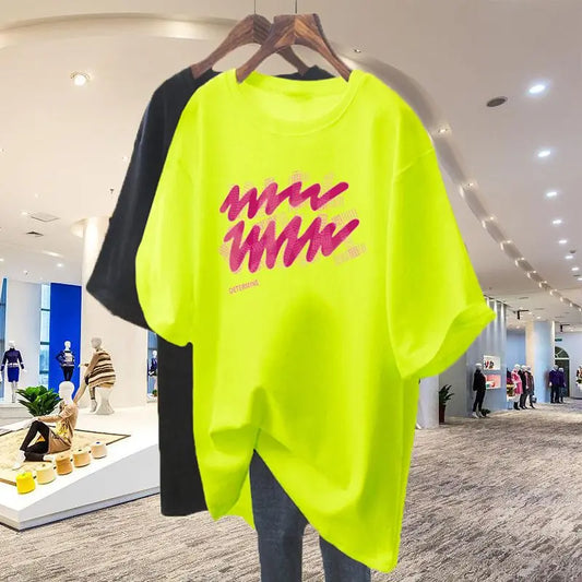 Summer Chic Letter Basic T-shirt Cotton 100 Short Sleeve Casual Top Tees Women Loose Pullovers
