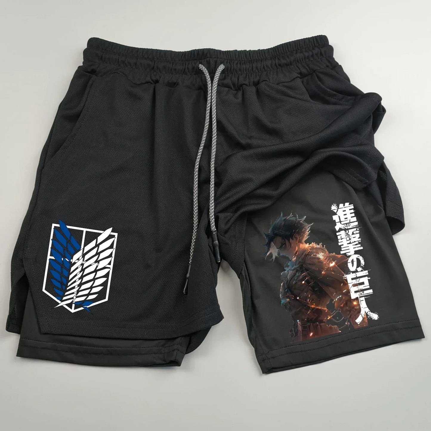 2-in-1 sports shorts anime Attack on Titan men's shorts