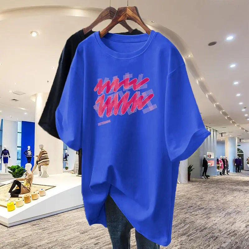 Summer Chic Letter Basic T-shirt Cotton 100 Short Sleeve Casual Top Tees Women Loose Pullovers