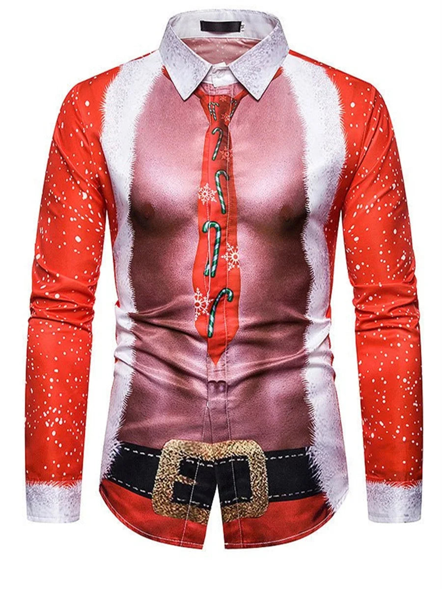 2024 New Fashionable Suit Shirt Christmas Men Muscle Christmas Tree Funny HD Pattern Soft And Comfortable Men's Large Size