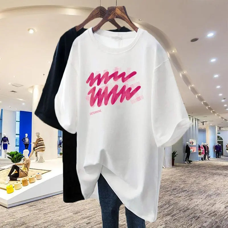 Summer Chic Letter Basic T-shirt Cotton 100 Short Sleeve Casual Top Tees Women Loose Pullovers