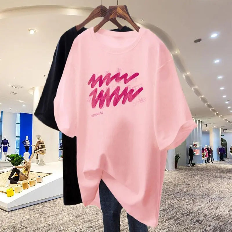 Summer Chic Letter Basic T-shirt Cotton 100 Short Sleeve Casual Top Tees Women Loose Pullovers