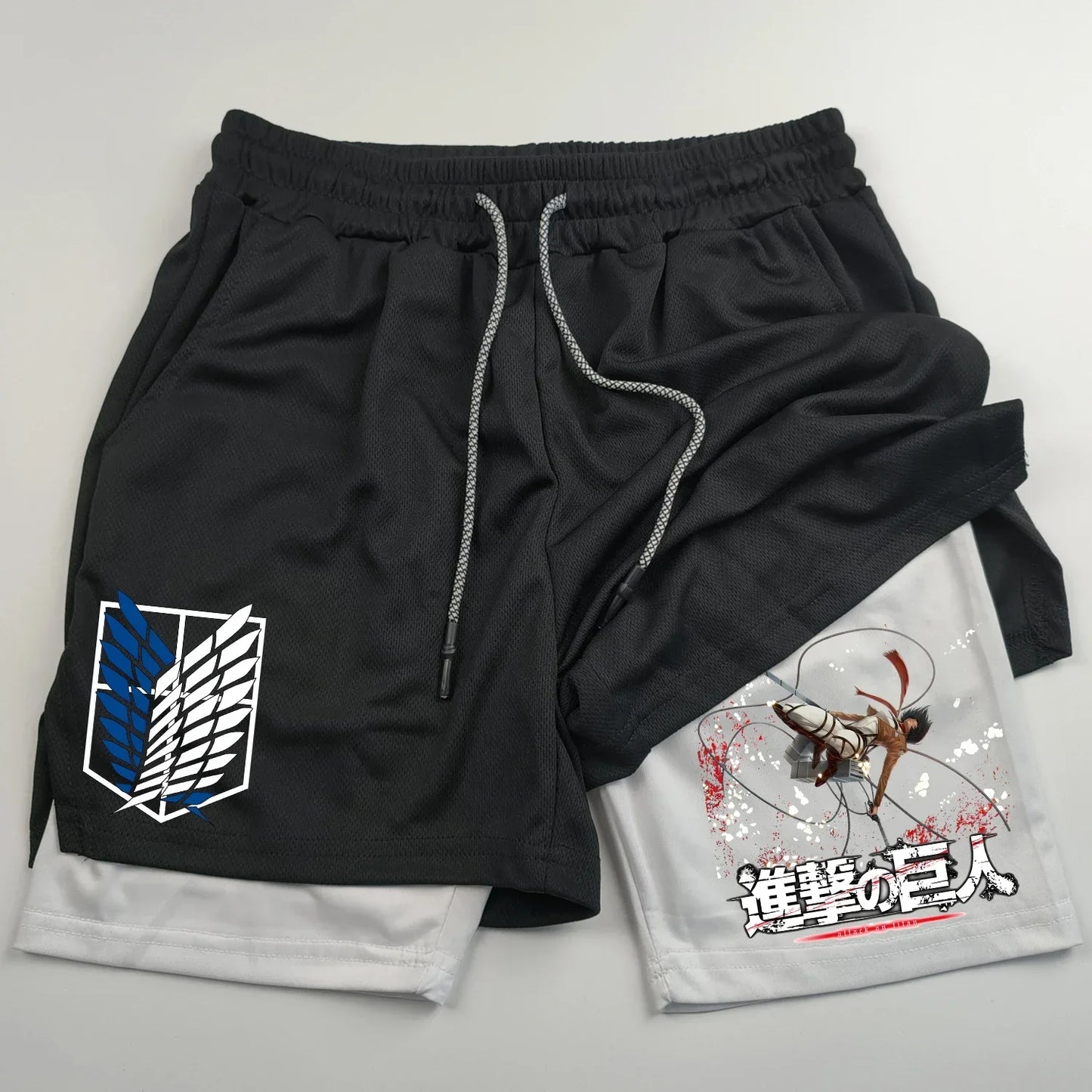 2-in-1 sports shorts anime Attack on Titan men's shorts