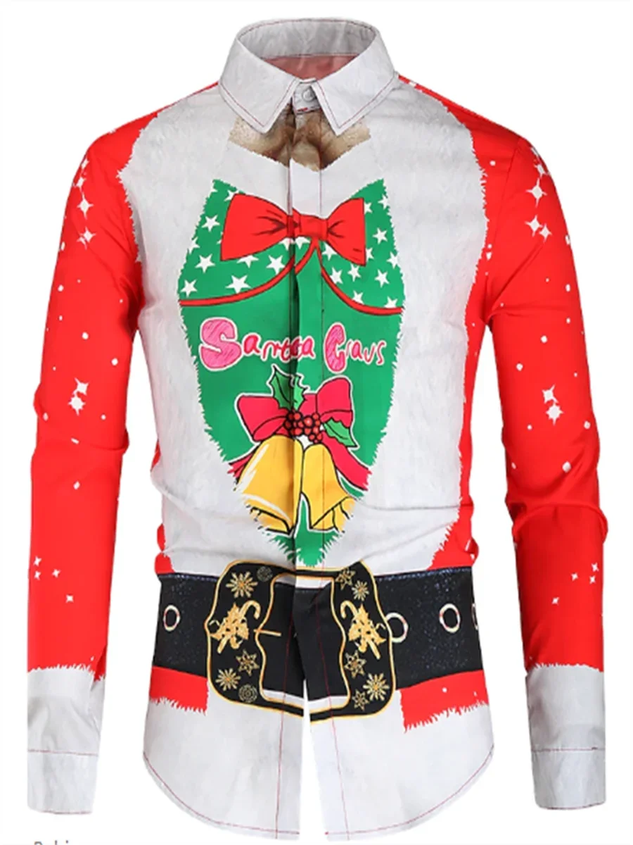 2024 New Fashionable Suit Shirt Christmas Men Muscle Christmas Tree Funny HD Pattern Soft And Comfortable Men's Large Size