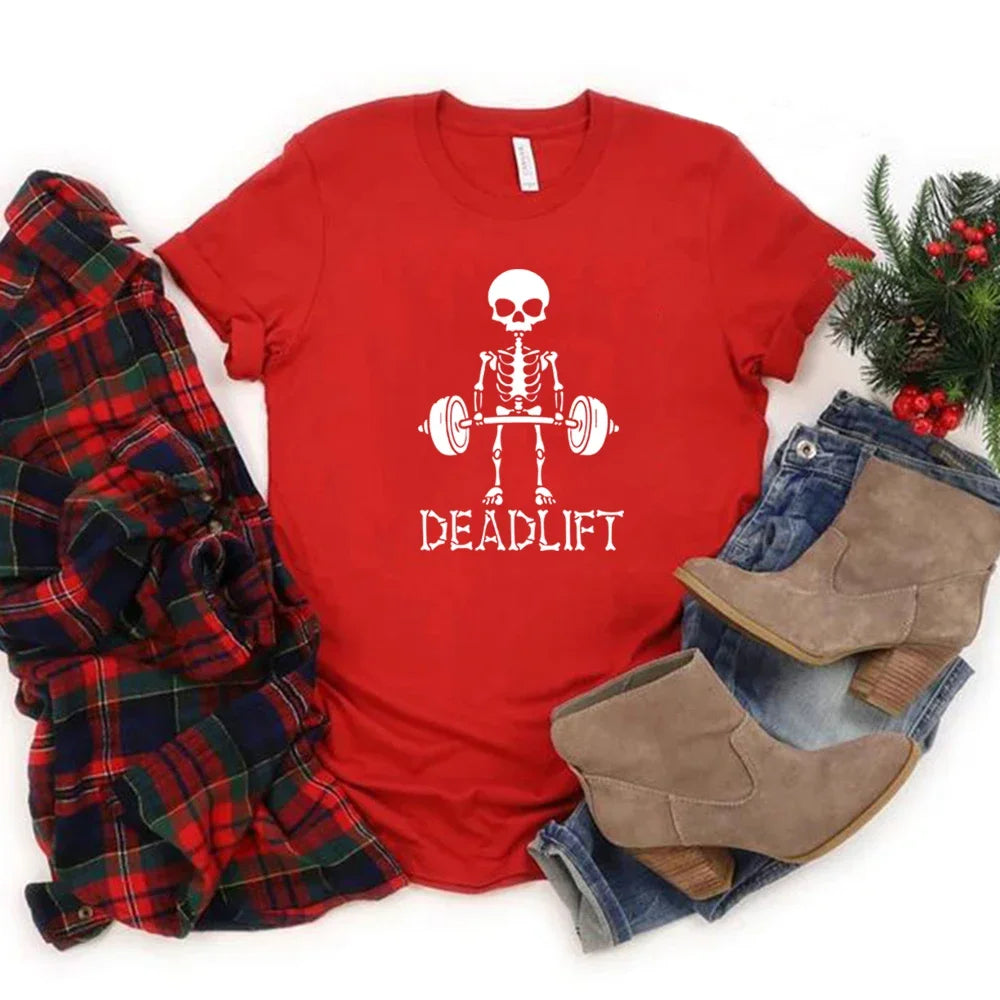Deadlift Skeleton Tshirt Skeleton Workout T Shirt Bodybuilding Shirt Gym Tees Unisex Short Sleeve T-shirts Funny Fitness Tops