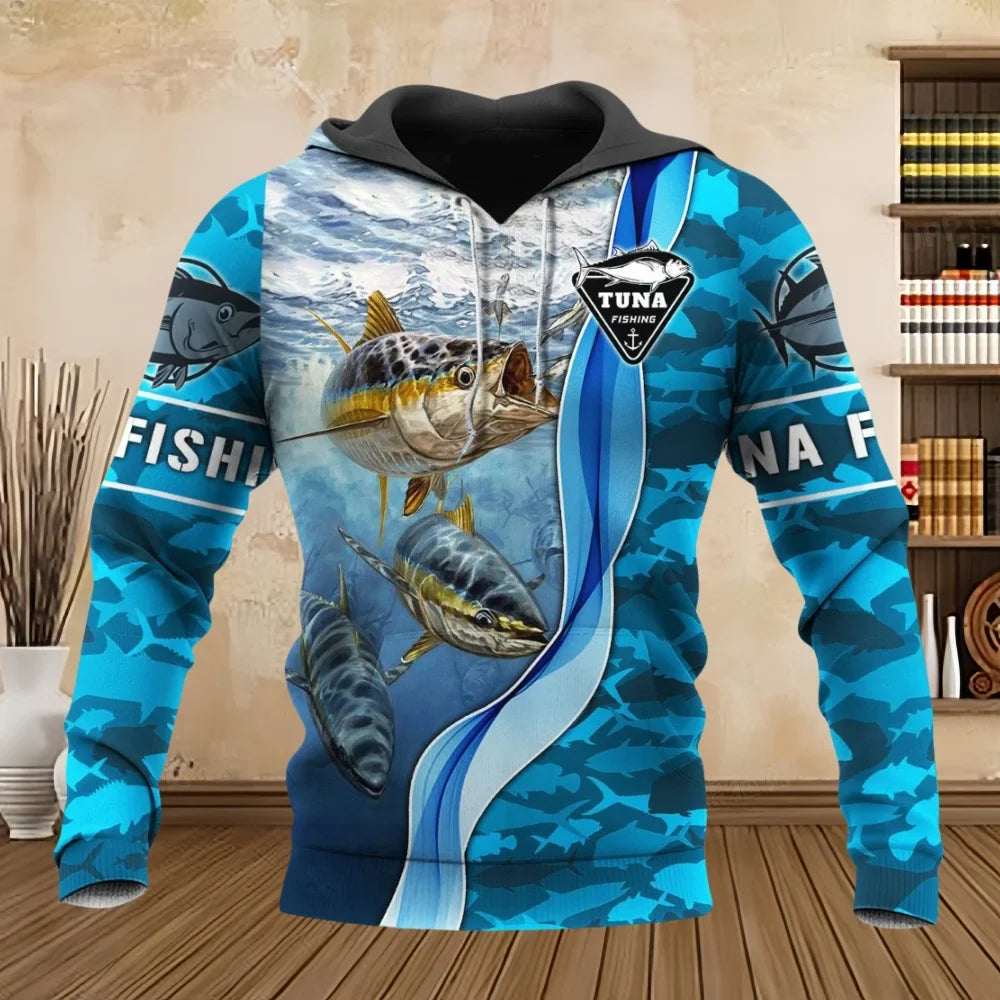 Wild Fishing Print 3D Casual Hoodie for Men Fashion Hunting Fish Enthusiast Pullover Men's Plus Size Sweatshirt Clothing Tops