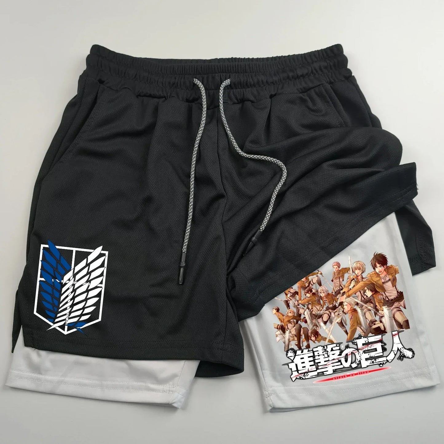 2-in-1 sports shorts anime Attack on Titan men's shorts