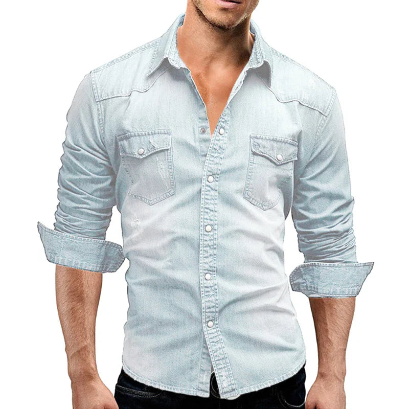 Men‘s Denim Button Down Slim Jeans Shirts