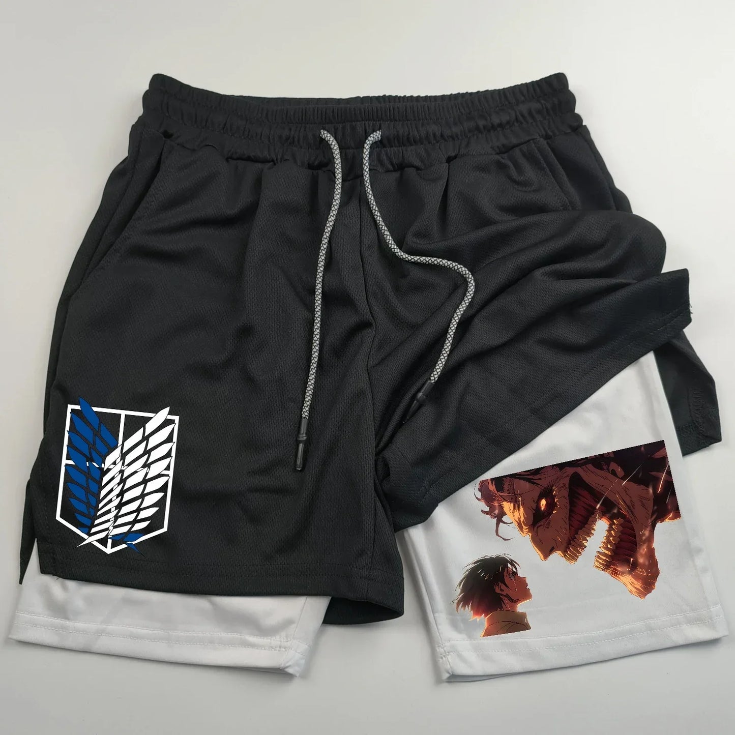 2-in-1 sports shorts anime Attack on Titan men's shorts