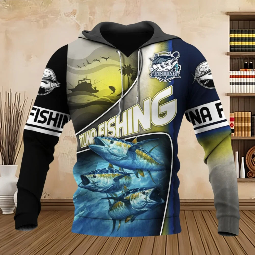 Wild Fishing Print 3D Casual Hoodie for Men Fashion Hunting Fish Enthusiast Pullover Men's Plus Size Sweatshirt Clothing Tops