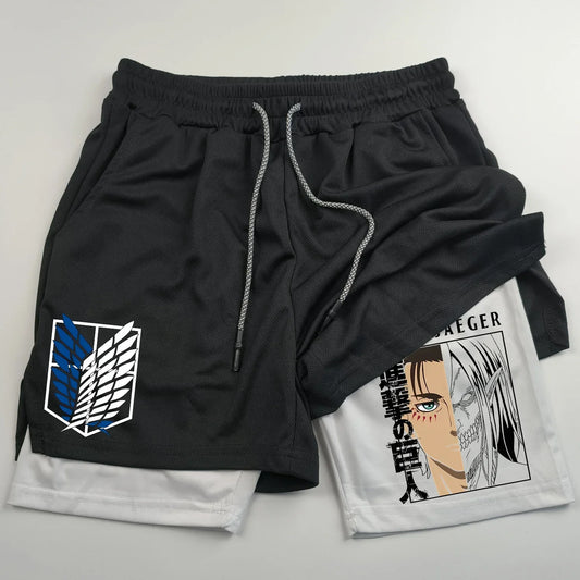 2-in-1 sports shorts anime Attack on Titan men's shorts