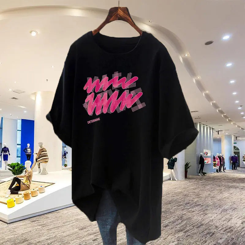Summer Chic Letter Basic T-shirt Cotton 100 Short Sleeve Casual Top Tees Women Loose Pullovers