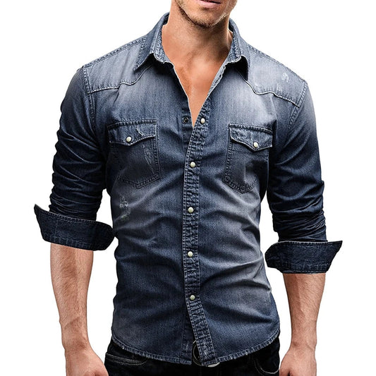 Men‘s Denim Button Down Slim Jeans Shirts